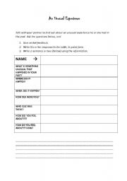 English Worksheet: Talking about an unusual experience