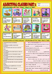 English Worksheet: Adjectival Clause part 2  (who, whom, whose & which) + KEY
