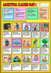 English Worksheet: Adjectival Clause part 1 (who, whom, whose & which) + KEY