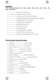 English Worksheet: questions and past tense exercises