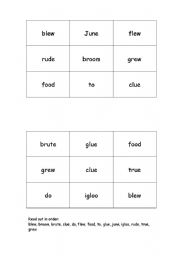 English Worksheet: oo sound phonics bingo game