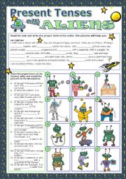 English Worksheet: PRESENT TENSES WITH ALIENS