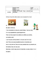 English Worksheet:  Kegging to know Australia and a new friend