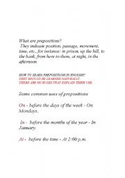 English worksheet: What are prepositions?