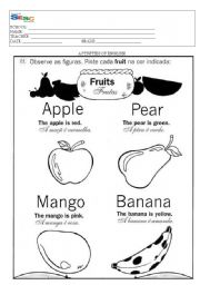 English worksheet: colours and fruits