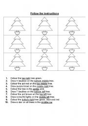 English Worksheet: Follow the Instructions - Christmas Tree