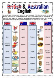 British & Australian English: Pictionary 1/2
