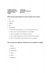 English worksheet: Personality Adjectives