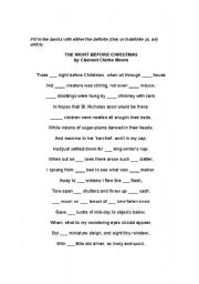 English Worksheet: The Night Before Christmas Article Cloze