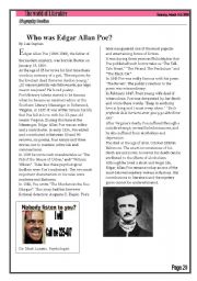 English Worksheet: Who was Edgar Allan Poe Biography