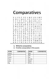 English Worksheet: Comparatives Wordsearch