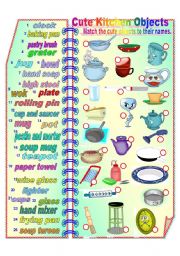 English Worksheet: Cute Kitchen Objects 2 **fully editable