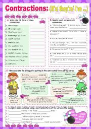 Contractions Exercises, Free Printable Contractions ESL Worksheets -  EngWorksheets