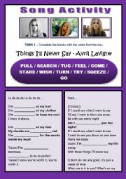 SONG ACTIVITY - Things Ill Never Say (Avril Lavigne) - Present Continuous