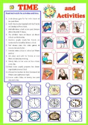 English Worksheet: Time and Activities  (b/W & Keys)