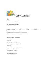 English worksheet: Bart Simpson, the Bad Friend