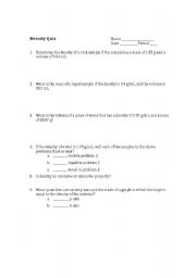 English worksheet: Density Quiz