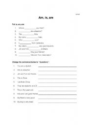 English Worksheet: Am, is, are