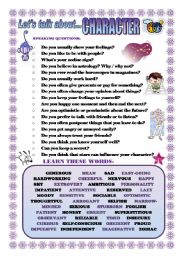 English Worksheet: LETS TALK ABOUT CHARACTER (SPEAKING SERIES 37)