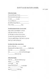 English worksheet: Dont look back in anger