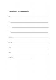 English Worksheet: TIMES, DATES, NUMERALS 