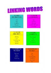 English Worksheet: LINKING WORDS (FLASHCARD AND EXERCISES)