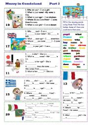 English Worksheet: Muzzy in Gondoland Part 2 - 3 tasks - 2 pages - fully editable