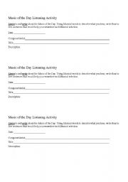 English Worksheet: Music of The Day Listening Activity