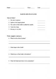 English Worksheet: earth and space