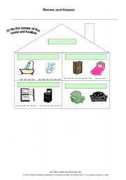 English Worksheet: Different rooms and furniture