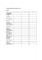 English worksheet: group assessment sheet