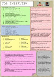 JOB INTERVIEW - vocabulary, tips, gaps filling and speaking (fully editable)