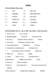 English worksheet: Articles