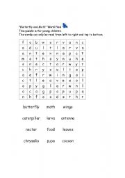 English worksheet: butterfly and moth word puzzle