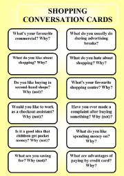 Shopping - conversation cards (editable) - ESL worksheet by dobrawaa
