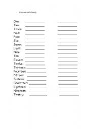 English worksheet: NUMBERS 1-20