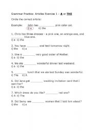 English worksheet: Grammer Practice on Articles Ex 1
