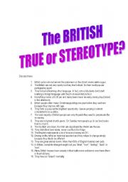 English Worksheet: The British: True or sterotype?