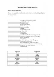 English worksheet: THE ANIMALS KINGDOM ABILITIES