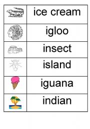 English worksheet: i - picture/word match