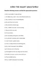 English worksheet: FIND THE QUESTIONS