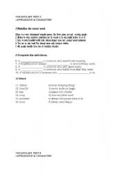 English worksheet: APPEARANCE AND CHARACTER TEST