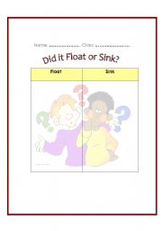English worksheet: Will it sink or float? (part 2)