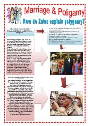 MARRIAGE & POLYGAMY - (4 pages) How do Zulus explain polygamy?  - 10 reading & comprehension activities + 10 extra activities