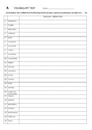 English Worksheet: Word definition and formation group A