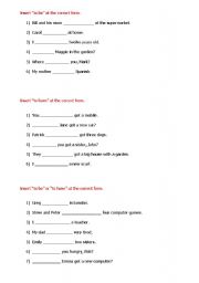 English worksheet: to be and to have