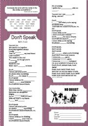 English Worksheet: Dont  Speak - No Doubt