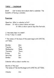 English worksheet: Calendar- Malaysia Version