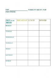 English worksheet: Familys menu