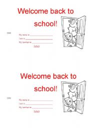 English Worksheet: Welcome back to school card